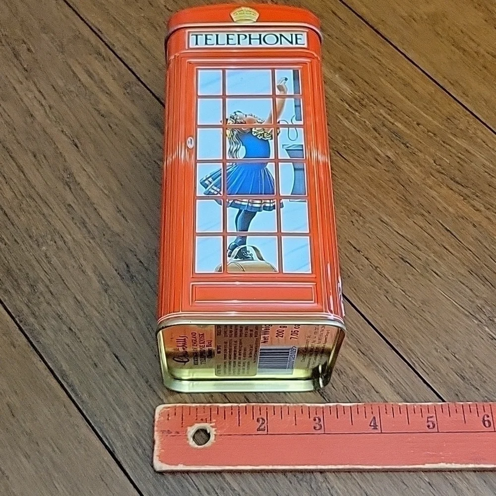 Vintage Churchill's Red Kiosk Telephone Booth Collectible Bank Tin